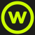 Yellow circular outline encloses a bold yellow 'W' on solid black background, rendered in pixelated style.