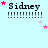 Light blue background with repeated 'Sidney' text and star animations; pink and white stars move across the screen in a pattern