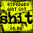 Yellow background with black text and pixelated patterns, featuring repeated phrases like 'shits' and 'on ME', plus partial misspellings of 'esperado' and 'desperado'.