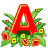 Red letter A surrounded by green leaves and orange flowers with yellow centers on gray background, animated changes in floral arrangement.