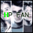 Animated sequence showing a person's face with 'HP FAN' text where the green highlight shifts across letters in each frame.