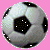 Two identical pixelated soccer balls on a solid pink background, each with black and white and small white dots within the black sections