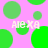Pixelated green circles on pink background with repeated white text 'AieXg' in four positions.