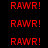 Red pixelated text 'RAWR!' repeated across a black background with alternating white rectangular overlays.