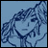 Pixelated blue-toned anime-style character face with flowing hair against light blue background, next to black with white text