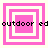 Four pink and white square frames with pixelated text "outdoor ed" overlaid, each frame showing a different nested square configuration.
