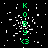 Green text 'KOB' and 'Y<3' on black background with white pixel noise, three vertical of identical text
