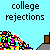 pixelated icons with a light blue background, each showing a colorful pile of items on a gray base with a brown door, and text reading 'college rejections' below
