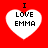 Four identical heart-shaped icons with 'I LOVE EMMA' text on red background, each heart has slight pixel variation in outline and text rendering.