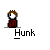 Pixel art character with brown hair and red shirt appears in multiple poses with speech bubbles and text below.