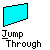 Pixelated animation of a yellow figure with white head jumping through cyan rectangular windows, shattering glass into fragments.