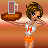 Pixel art contact sheet showing two frames of a waitress character holding a tray with a coffee mug, displaying subtle facial expression changes between frames.
