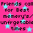 Static image with bright pink background, light blue stars, and repeated black text reading "Friends call for Best memery's/ unfrgetable times" in pixelated font.
