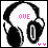 Pixelated black-and-white headphones with pink text and small pink hearts, showing four variations of the word 'LOVE' in different letter arrangements.