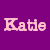 Two side-by-side pixelated text displays of 'Katie' with inverted color schemes on solid backgrounds.