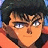 A 48x48 pixel buddy icon featuring a split composition with an anime-style character on the left and stylized text on the right, rendered in low-resolution pixel art style.