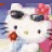 A 48x48 pixel Hello Kitty cartoon character with pink bow, white face, black eyes, orange cheeks, and a small yellow nose in two animated frames showing a heart symbol appearing on the right frame.