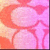 Pixelated pink and orange abstract shape with rounded forms against a gradient background.