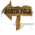 A wooden signpost with 'NORTH POLE' text points left on a white background, next to green pixelated text reading 'Original Icons .com' on dark green.