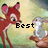 Animated cartoon scene with a red deer and gray rabbit on a grassy background, text changes from 'Best' to 'Friends' then 'Forever'.