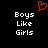 Red pixelated heart symbol above white text 'Boys Like Girls' repeated twice on black background.