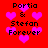Red background with pink hearts and black text reading "Portia & Stefan Forever" in two , displayed as a static image