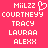 Pixelated text names on a solid pink background with a heart symbol replacing the 'o' in 'MiiL22' on the left side.