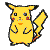 Six pixelated yellow Pikachu icons with black outlines, red cheeks, and lightning-shaped tails arranged in two on a gray background