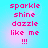 Pixelated pink text on a light blue background with subtle pink gradient, arranged in four identical quadrants.