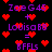 Pixelated purple text and red heart symbols on a black background, with repeated phrases 'Zoe G45 + Louisa 88 = BFFLS' arranged in two