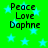 Green background with light blue stars and black text reading Peace Love Daphne in four identical quadrants.