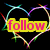 Three heart-shaped icons with colorful, glowing outlines and yellow text boxes containing pink letters on a black background.