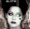 A grayscale animated icon shows a person with dark hair and makeup, two small heart marks on cheeks, alternating eye movements under the word 'alone' at top.