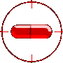 A 4x4 contact sheet of animated frames showing a red capsule rotating in various orientations against a gray background with crosshairs.
