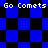 Blue and black checkered pattern with "Go Comets" text in white pixelated font across four quadrants.