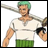 Pixelated character with green hair and white shirt holding a sword, next to black background with white text.