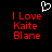 Black background with red pixelated text reading "I Love Kaite Blane" and a white pixelated heart symbol above the left side of the text.