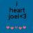 Blue background with black text reading 'i heart joel <3' and a of five pixelated hearts below, where the third heart changes color between frames