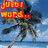 Pixelated beach scene with palm tree and blue sky, transitioning to yellow sun graphic with red text.