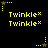 Yellow pixelated text and star icons on black background with animated dot trails.