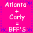 Pixelated text on a bright pink background with blue decorative elements, showing repeated phrases and symbols.