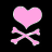 Six heart and crossbones icons arranged in two on black background, each with distinct pink-to-purple color variations