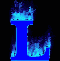 Blue capital letter L with blue flame effects on black background, animated with flame movement across frames.