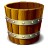 A pixelated wooden barrel with two metal bands, rendered in warm brown and gold tones against a white background.