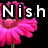 A static image of a pink flower with text "Nish" in white block letters on a black background, with a gray rectangle in the bottom right corner.