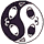 Nine circular icons arranged in a , each featuring a black-and-white yin-yang symbol with varying internal patterns of dark and light shapes