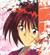 Anime-style character with short dark brown hair and bangs, wearing a red headband, against a pinkish background.