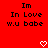 Red background with black pixelated text reading "Im In Love w.u babe" in two identical vertical , each with a white pixelated heart below