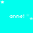 Cyan background with repeated white text 'anne!' and scattered star shapes in varying sizes.