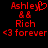 Red pixelated text and symbols on black background, with 'Ashley' featuring a heart symbol replacing the 'y', '88', 'Rich', and '<3 forever' text elements.